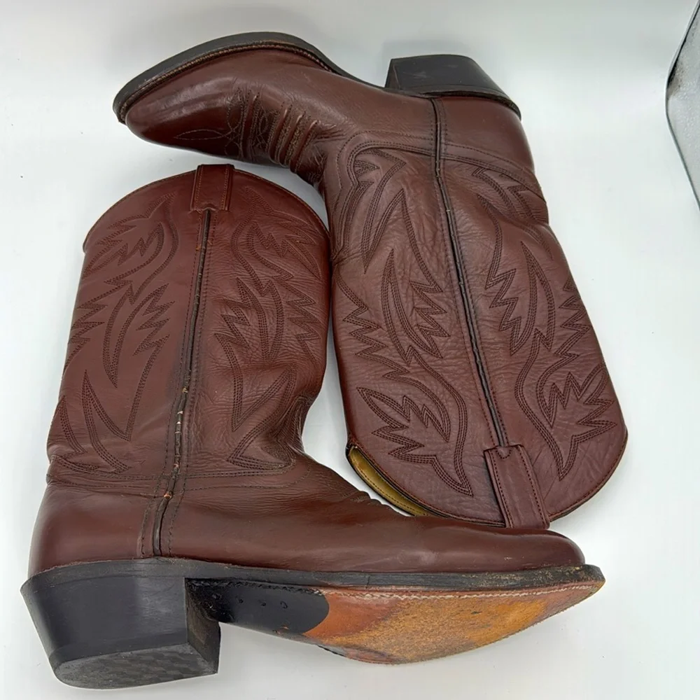 HERITAGE WEST - Vintage Cowboy Brown leather‎ Rodeo western boots USA size 8D